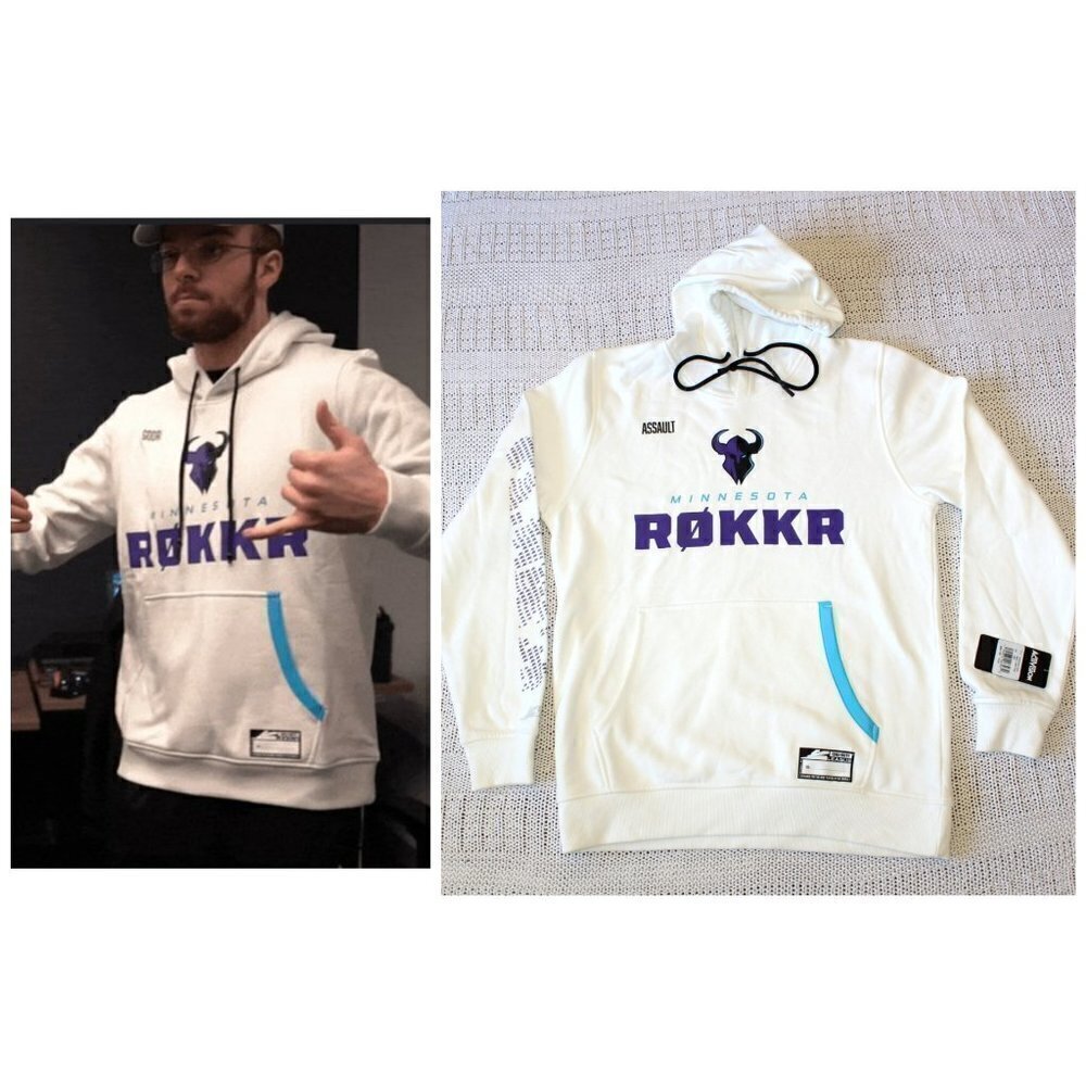 NWT Call of Duty League Minnesota Rokkr Men Fleece Hoodie Large White & Purple